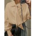 Mens Solid Tie Neck Puff Sleeve Loose Shirt