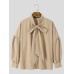 Mens Solid Tie Neck Puff Sleeve Loose Shirt