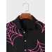 Mens Spider Web Print Lapel Halloween Short Sleeve Shirts