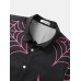 Mens Spider Web Print Lapel Halloween Short Sleeve Shirts