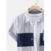 Mens Striped Patchwork Lapel Collar Casual Shirts