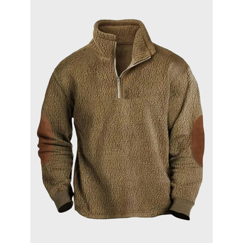 Mens Texture Contrast Patchwork Half Zip Pullover Sweatshirts