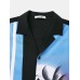 Mens Tropical Landscape Print Revere Collar Vacation Cotton Shirts