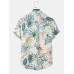 Mens Tropical Plant Print Button Up Holiday Short Sleeve Shirts