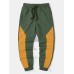 Mens Two Tone Patchwork Drawstring Waist Loose Jogger Pants