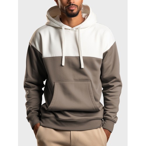 Mens Two Tone Patchwork Kangaroo Pocket Casual Drawstring Hoodies