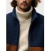 Mens Two Tone Patchwork Stand Collar Zip Front Fleece Jacket