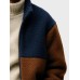 Mens Two Tone Patchwork Stand Collar Zip Front Fleece Jacket