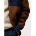 Mens Two Tone Patchwork Stand Collar Zip Front Fleece Jacket