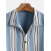 Mens Vertical Stripe Button Up Casual Short Sleeve Shirts