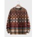 Mens Vintage Ethnic Geometric Pattern Crew Neck Pullover Sweatshirts