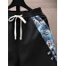 Mens Wave Print Patchwork Side Pockets Drawstring Waist Shorts