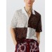 Mens Windowpane Pattern Patchwork Knit Revere Collar Shirt