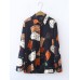 Paint Print Long Sleeve Lapel Button Women Shirt