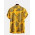 Pine Leaves Print Cotton Short Sleeve Relaxed Shirts