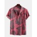 Pine Leaves Print Cotton Short Sleeve Relaxed Shirts