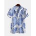 Pine Leaves Print Cotton Short Sleeve Relaxed Shirts