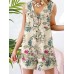 Sleeveless Button Print Flower Pocket Regular Fit Jumpsuit