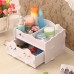 Smiling Face Cute Wooden White Makeup Organizer Neat Table Collecting Case Cosmetics Tools