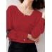 Solid Asymmetrical Neck Long Sleeve Women Blouse