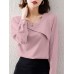 Solid Asymmetrical Neck Long Sleeve Women Blouse