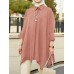 Solid Batwing Sleeve Button Split Concealed placket Lapel Shirt