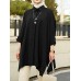 Solid Batwing Sleeve Button Split Concealed placket Lapel Shirt