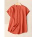 Solid Button Front Short Sleeve Stand Collar Blouse