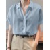 Solid Button Lapel Roll Sleeve Short Sleeve Casual Shirt