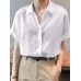 Solid Button Lapel Roll Sleeve Short Sleeve Casual Shirt