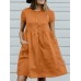 Solid Button Pocket Short Sleeve Casual Cotton Midi Dress