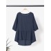 Solid Button Round Neck Casual Cotton Blouse