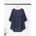 Solid Button Round Neck Casual Cotton Blouse