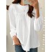 Solid Casual Keyhole Back Long Sleeve Crew Neck Blouse