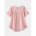 Solid Color O-neck Ruffle Sleeve Plain Casual Blouse For Women