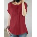 Solid Color Short Sleeve O-neck Cotton Blouse