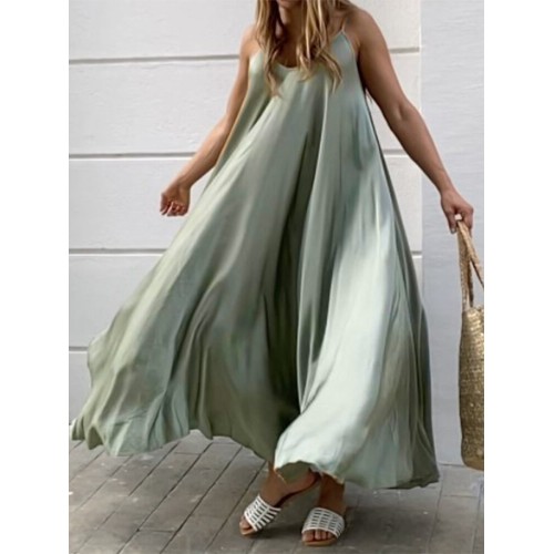 Solid Color Spaghetti Sleeveless Loose Swing Casual Maxi Dress