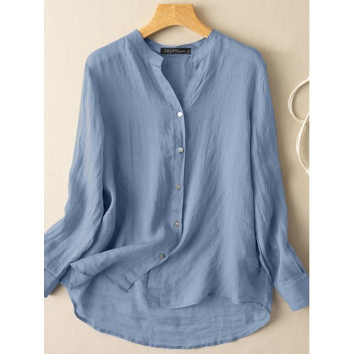 Solid Long Sleeve Button Front Casual Women Blouse