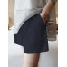 Solid Pocket Ruched Cotton Casual Shorts