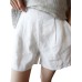 Solid Pocket Ruched Cotton Casual Shorts