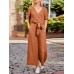 Solid Sash Pocket V Neck Casual Jumpsuit