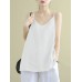 Solid Split Backless Adjustable Shoulder Strap Cotton Cami