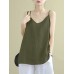 Solid Split Backless Adjustable Shoulder Strap Cotton Cami