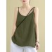 Solid Split Backless Adjustable Shoulder Strap Cotton Cami