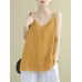 Solid Split Backless Adjustable Shoulder Strap Cotton Cami