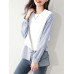 Stripe Panel Long Sleeve Crew Neck Two Pieces Blouse