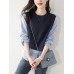 Stripe Panel Long Sleeve Crew Neck Two Pieces Blouse