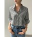 Stripe Print Long Sleeve Button Front Lapel Shirt