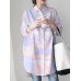 Tie Dye Button Split Hem Long Sleeve Lapel Casual Shirt