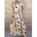 Vintage Floral Print Short Sleeve Loose Casual Maxi Dress